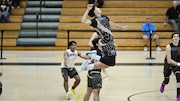 Ylan Tapper (5) of Garfield rises high for a kill shot during the boys Group 2 championship game between St. Joseph (Met.) and Garfield at South Brunswick HS in South Brunswick, NJ on Thursday, June 6, 2024.