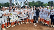 Middletown North pitcher Madilynn Boyce celebrates with her team after recording the 1,000th strikeout of her high school career in the second inning of a 1-0 win over Manasquan in Middletown on May 6, 2025.