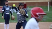 Joselyn Bermudez (14) of Timber Creek throws to first during the first inning of the Timber Creek vs. Delsea softball game at Delsea High School in Franklinville, NJ, Thursday, April 10, 2025.