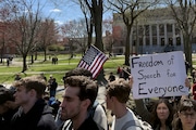Students, faculty and members of the Harvard University community rally, Thursday, April 17, 2025, in Cambridge, Mass. (AP Photo)