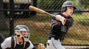 Teak Toto (10) of Lawrence hits a single during the baseball game between Pennington and Lawrence at The Pennington School in Pennington, NJ on Saturday, April 8, 2023.