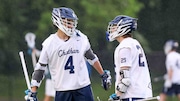 Nicholas Lagunowich (4) of Chatham celebrates with Kyle Gibney (25) after scoring a goal against Delbarton during the boys lacrosse Morris County Tournament Final at Drew University in Madison, NJ on Tuesday, May 13, 2025.