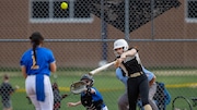 Alyssa Bailey (9) of Absegami hits the ball against Buena at Buena Regional High School in Buena, NJ on Friday, April 4, 2025.