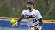 Jules Piano, 16, Hanover Park pitches during the Hanover Park vs. Northern Highlands softball game at The Anthony Larezza Invitational in Washington Township, NJ, on Sunday, April 13, 2025.