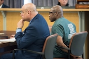 Jeffrey T. Harley with his defense attorney Jonathan Gordon. Jeffrey Harley, of Jersey City, is sentenced to life in prison  on Friday, July 19, 2019, for the 2016 murder of 81-year-old Lucila Cardenas-Viejo in her Lexington Avenue home during a robbery. (Reena Rose Sibayan | The Jersey Journal)