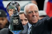 Philadelphia Eagles owner Jeffrey Lurie holds the Vince Lombardi Trophy after the NFL Super Bowl 59 football game against the Kansas City Chiefs, Sunday, Feb. 9, 2025, in New Orleans. (AP Photo/Frank Franklin II)