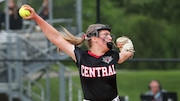 Emily Van Cleef (15) of Hunterdon Central delivers a pitch against High Point during the softball Hunterdon/Warren/Sussex County Tournament Final at Phillipsburg Athletic Complex in Phillipsburg, NJ on Friday May 17, 2024.