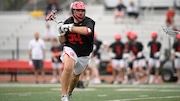 Cooper Consoli (24) of Glen Rock looks to pass the ball during the boys lacrosse game between Glen Rock and Northern Highlands at Glen Rock High School in Glen Rock, NJ on Saturday, April 19, 2025.