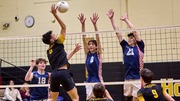 Dominick Fuoco (8) of SJV on a kill shot against Jackson Liberty during the boys volleyball game at St. John Vianney High School in Holmdel  on Thursday, April 10, 2025