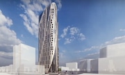 An artistic rendering of the 55-story high-rise tower being built by MVMK Architecture on Kennedy Boulevard in Jersey City.