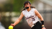 Claire Shupe (35) of Columbia delivers the pitch during the softball game between Columbia and Livingston at Meadowland Park in South Orange, NJ on Friday, April 25, 2025.